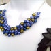 Pearl Beaded Necklace, Bridal Jewelry, Cluster Necklace, Cobalt Blue and Olive Green, Bridesmaid Gift, Custom Colours by Kim Smith