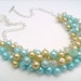 Pearl Beaded Necklace, Bridesmaid Gift, Summer Wedding, Mint and Lemon Jewelry, Cluster Necklace, Bridesmaid Gift, Bridesmaid Necklace