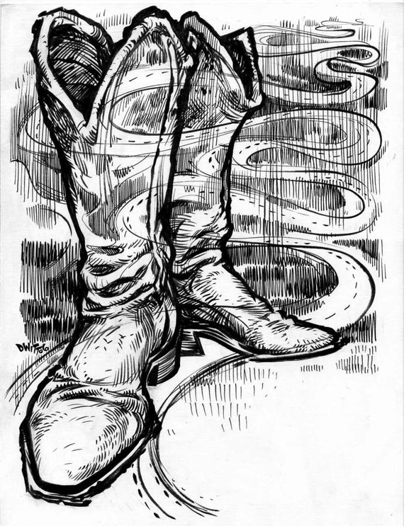  Cowboy boots ink drawing 