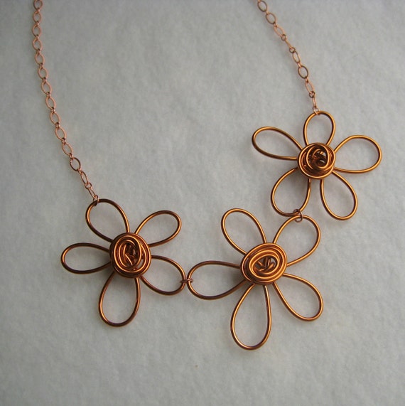 Items similar to Free Form Copper Wire Flower Necklace on Etsy