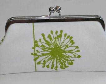 Bridal Clutch Chartreuse Green White Dandelion Bridesmaid Clutch Purse