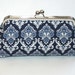 Navy Blue White Damask Bridesmaid Clutch/Navy Damask Purse