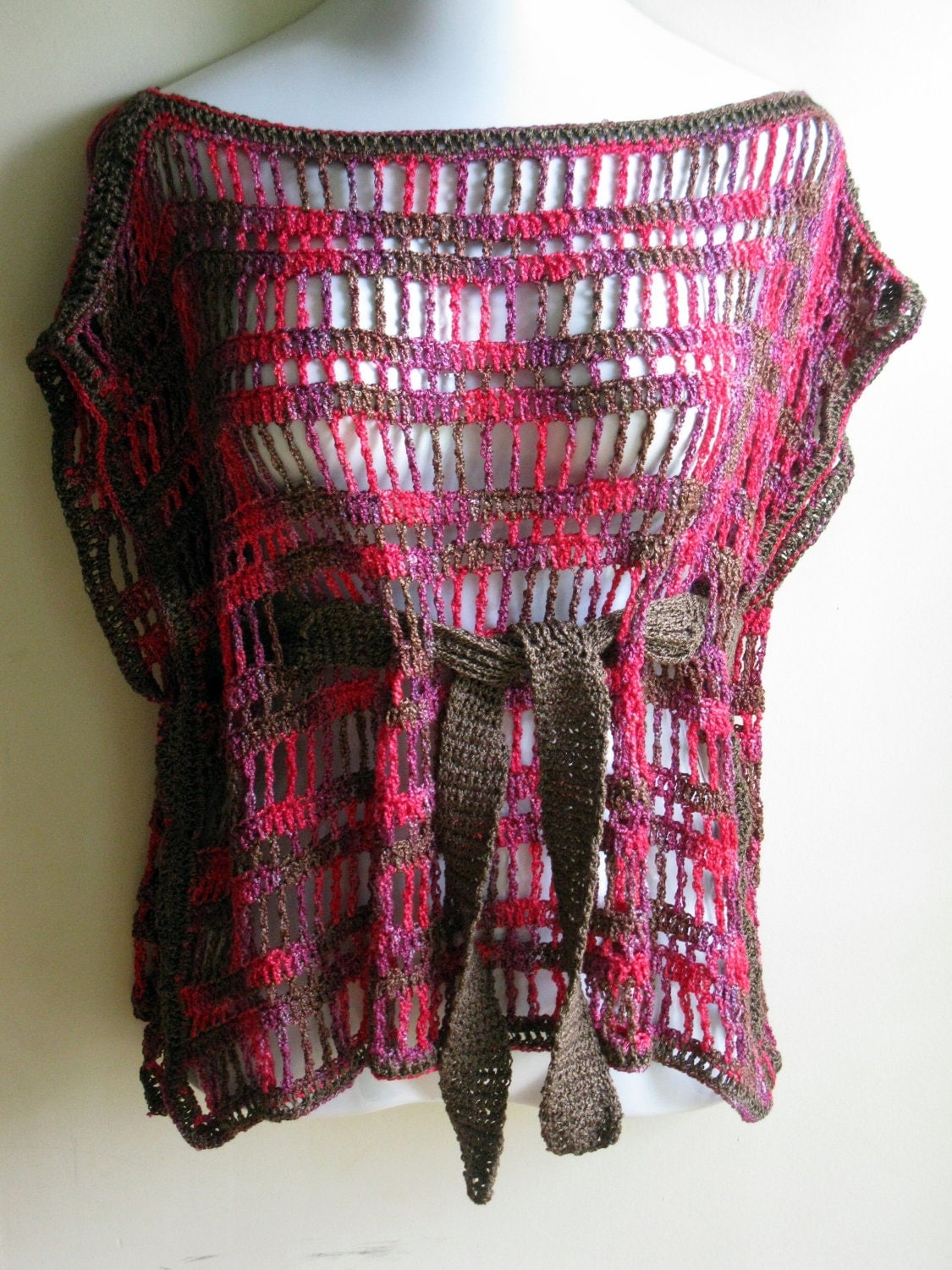Bohemian crocheted Sleeveless top with belt RESERVED FOR