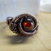 Cubic Zirconia Garnet Red Round Bead Wrapped in Oxidized Copper wire A Handcrafted Ring Size 8 3/4