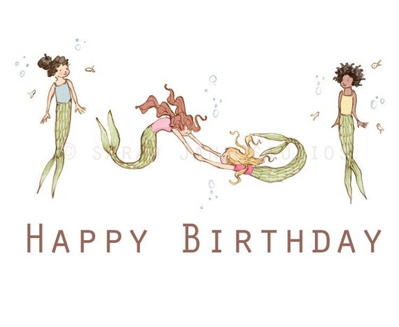 mermaid happy birthday single card