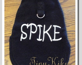 PERSONALIZED Black w/D-Ring FLEECE Dog Coat/Sweater (xxxs-xxs-xs-s-m-l) or Any Color