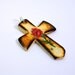 Scrimshaw Bone Cross Pendant with Red Rose