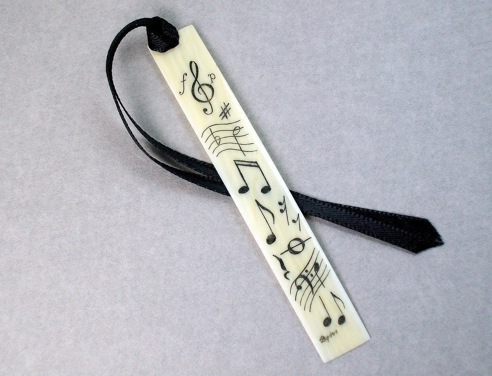 Scrimshaw Piano Key Bookmark with Musical Notes Etcetera