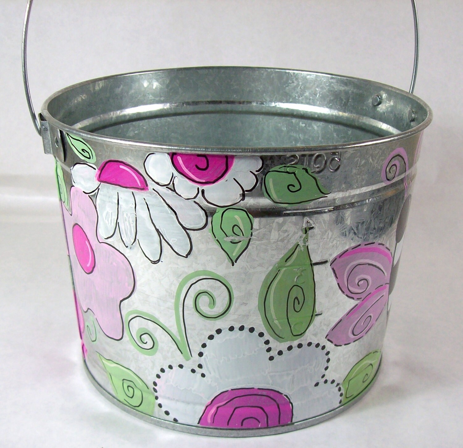 Hand painted personalized galvanized bucket with sweet birds