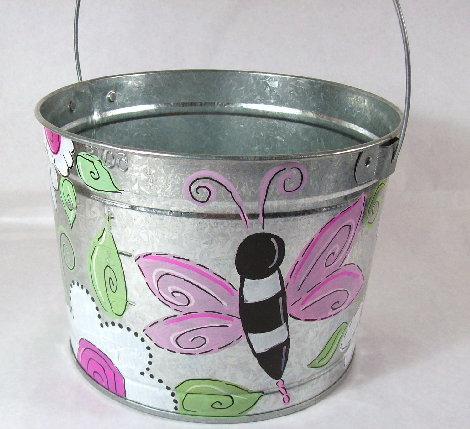  Hand painted personalized galvanized bucket with sweet birds