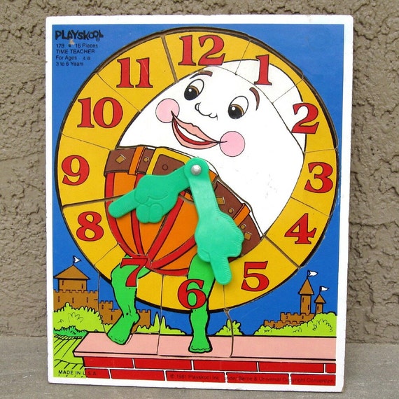 Vintage Humpty Dumpty Puzzle Wooden Clock by Playskool