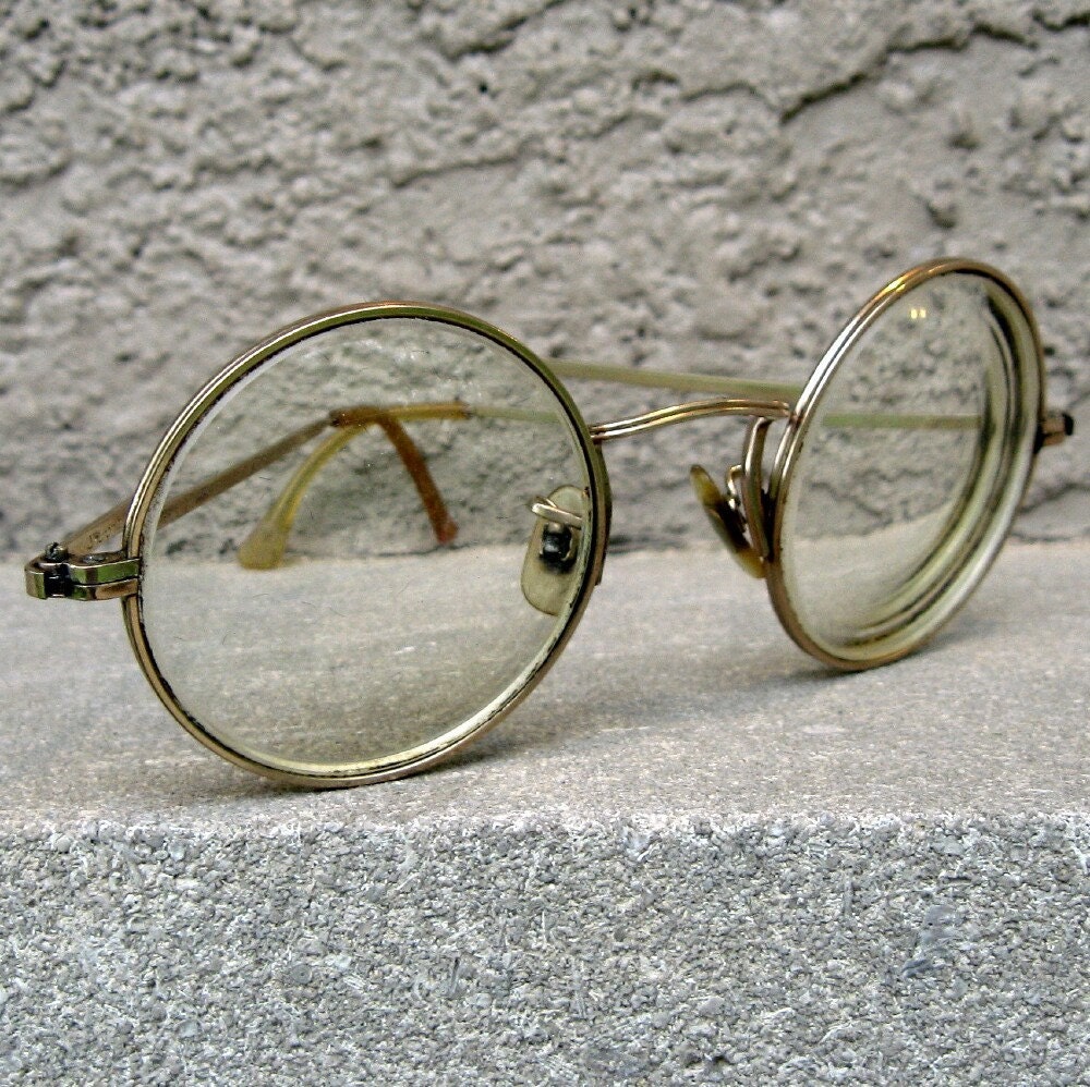 Vintage Round 12k Gold Filled Wire Rim Glasses By Shuron 