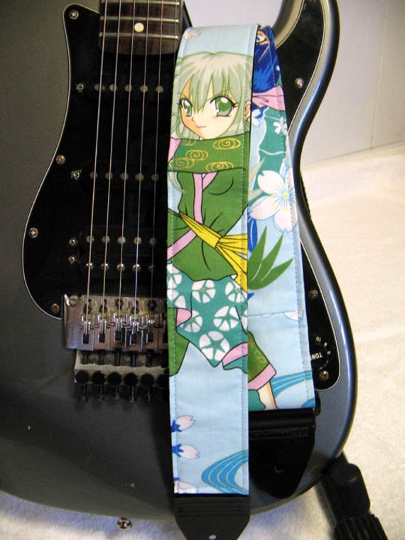 Blue anime thunder flower punk rock guitar strap