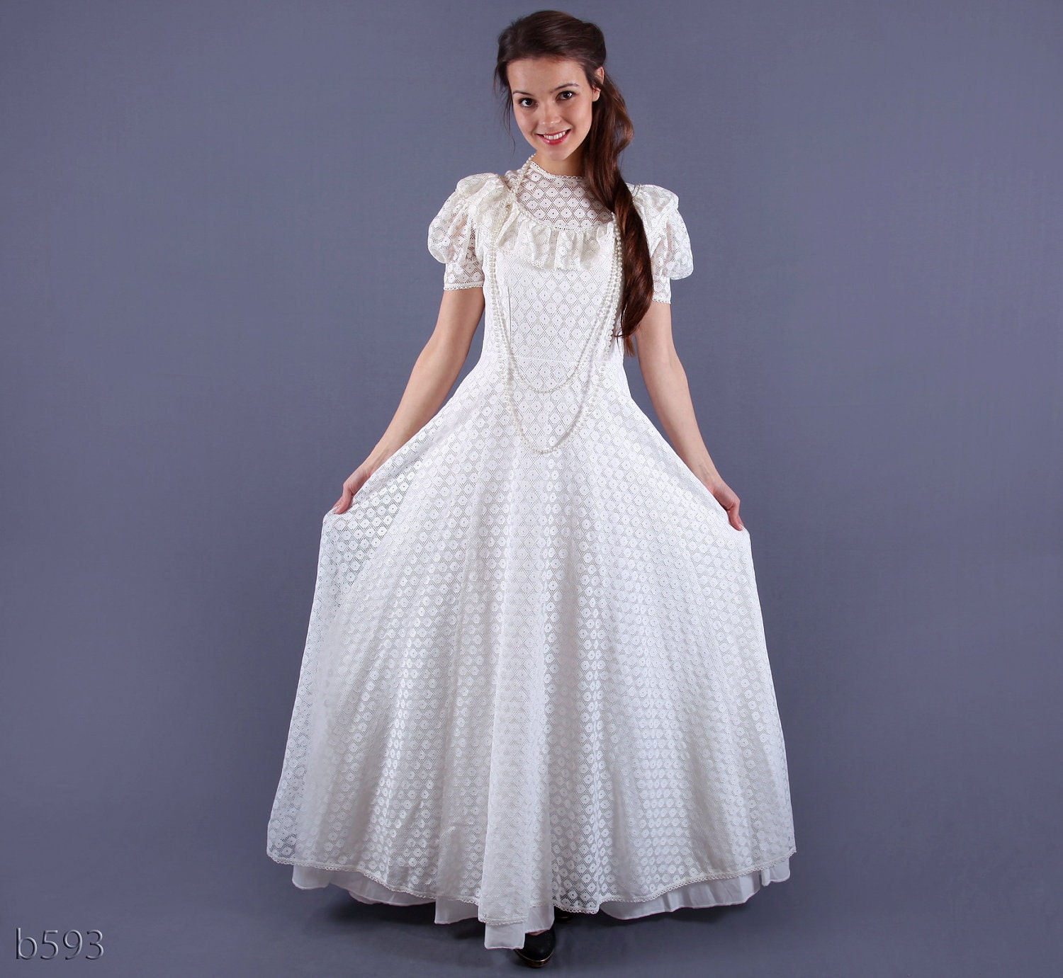 Vintage Prairie Wedding Dress/ Cotton Lace Dress / Medium