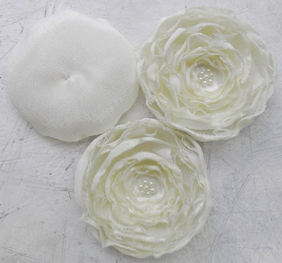 Handmade wedding fabric flower appliques 3 cream sew on