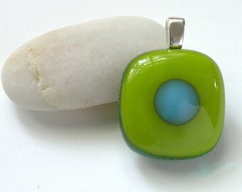 Little Lime Dot . Petite Fused Glass Pendant - Spring Green - New Leaf
