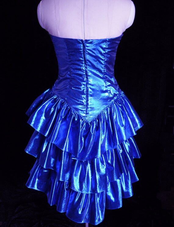 IT'S ELECTRIC blue metallic strapless 80s prom dress