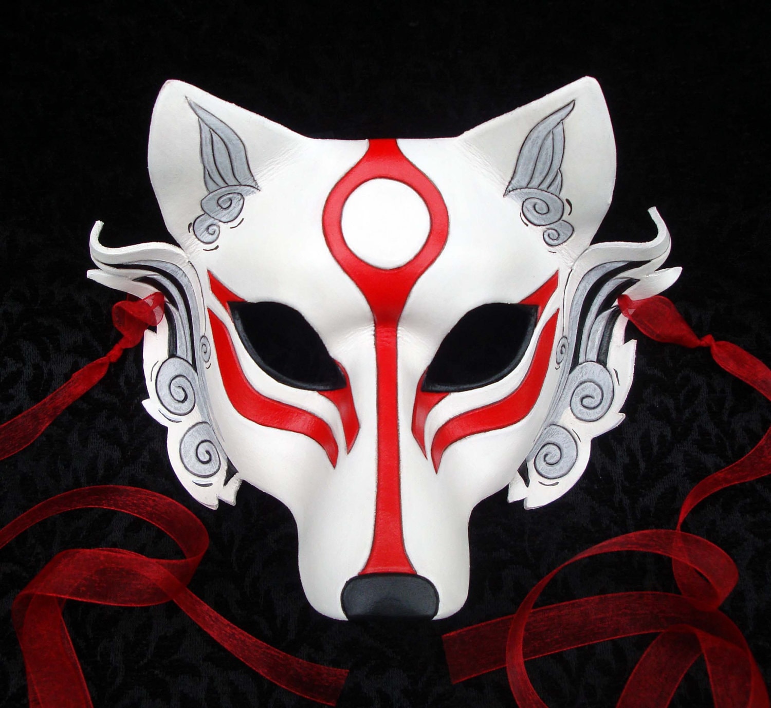 Okami leather mask...handmade Japanese wolf mask