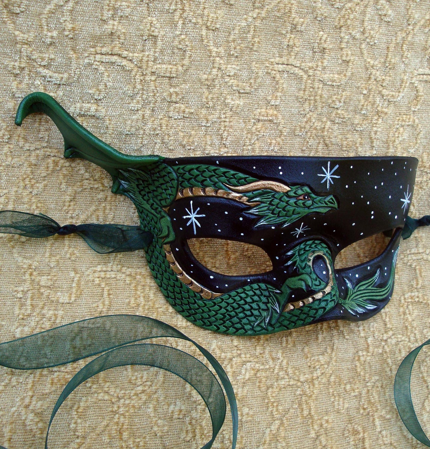 Green and Bronze Dragon Mask...Starry Night by Merimask on Etsy