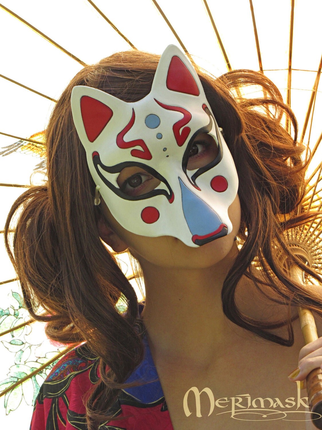Fancy Traditional White Kitsune Mask&hellip; Japanese Fox Leather