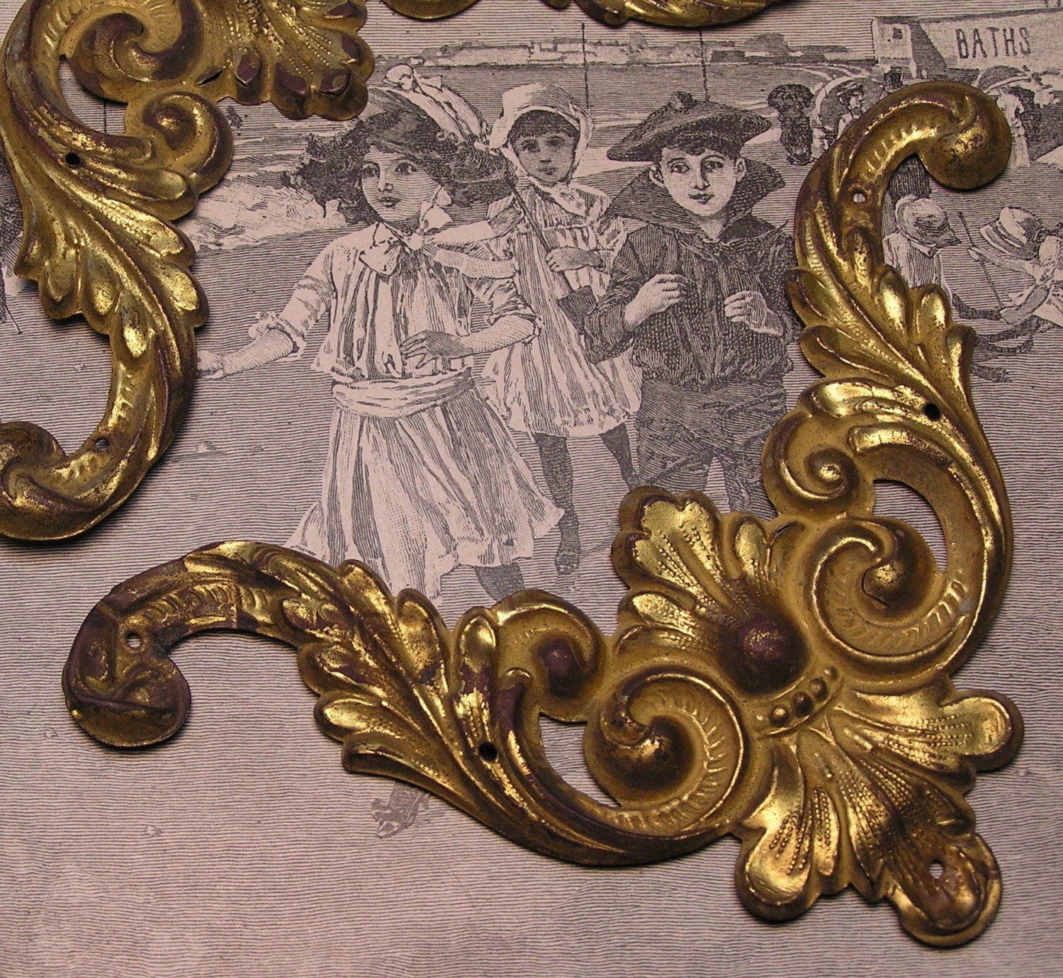 Beautiful Large Pressed Metal Vintage Frame Corners