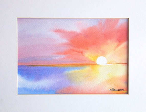 Abstract sunrise sunset original watercolor painting