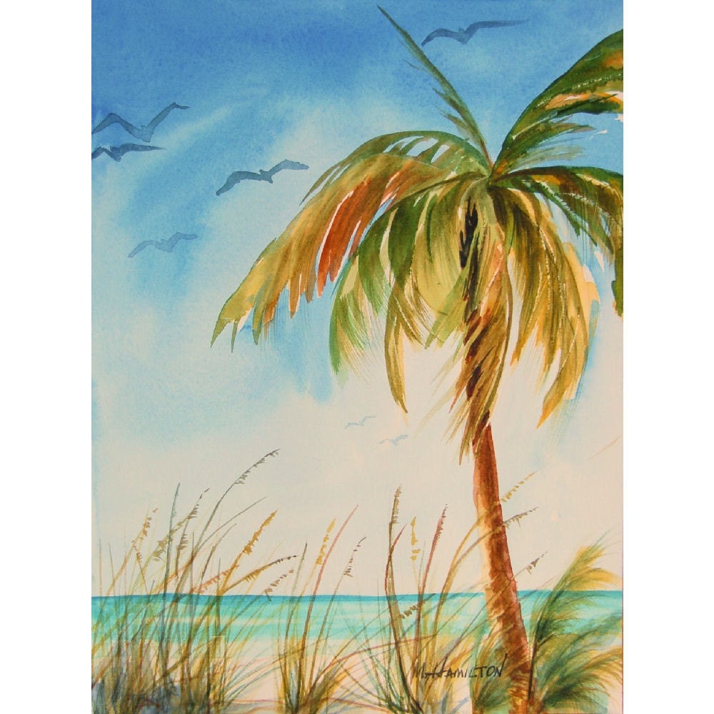 Wall Art tropical island palm tree art seascape with palm