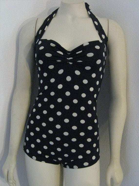 Black and White Polka dot one piece Maillot Swimsuit