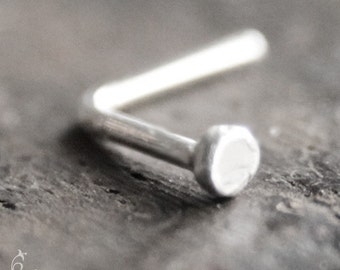 20g Nose Stud - 14K palladium white gold Rustic Disc flat L-shaped nose ring in 20 gauge NICKEL FREE solid 14k palladium white gold