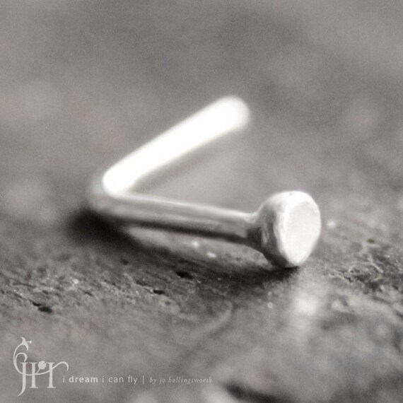 20g Nose Stud Sterling Silver Rustic Disc flat Lshaped 20