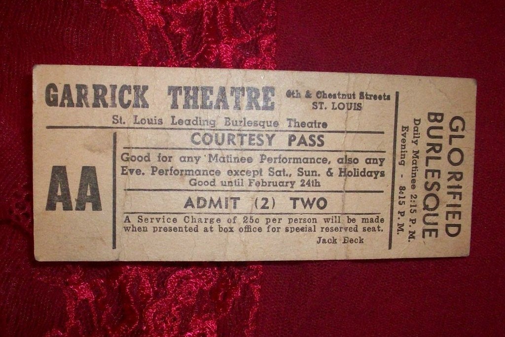 Burlesque Garrick Theatre Ticket St Louis MO Vintage 1940s