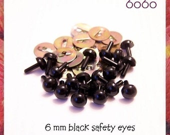 6 mm BLACK Plastic eyes amigurumi animal craft safety eyes - 10 PAIRS (6b10m)