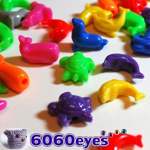 25 mm Animal Beads Sea Life Turtle Dolphin Seal Whale Plastic