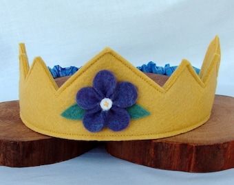 Wool Felt Crown golden yellow with pink by dreamchildstudio