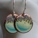 Organic Blue Aqua--- handmade turquoise ocean enamel on copper and sterling silver small hoops earrings