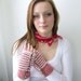 Striped Red and White Cashmere Gloves. Handknit Fingerless. Super Soft.