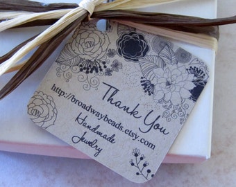 Custom Thank You Cards Tags Black White Flower Garden 00099a