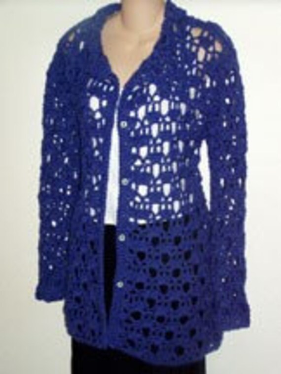 Long Blue Cardigan Sweater Crochet Pattern PDF
