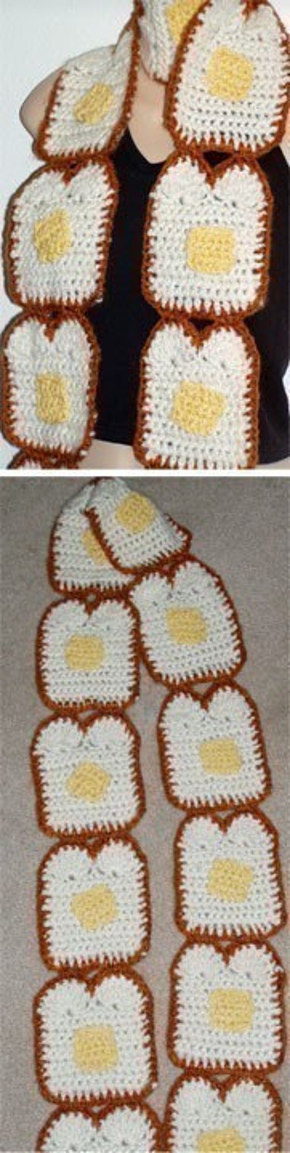 DIY Buttered Toast Bread Scarf food art Crochet pattern