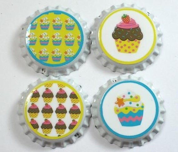 Items similar to Set 4 Cute Cupcakes SEALED BOTTLE CAPS on Etsy