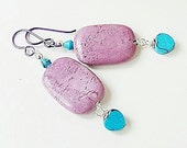 Radiant Orchid Earrings Chunky Earrings Fuschia and Turquoise Earrings E0608-01