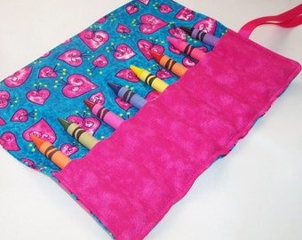 Crayon Roll - WHIMSICAL HEARTS Crayon Roll Up