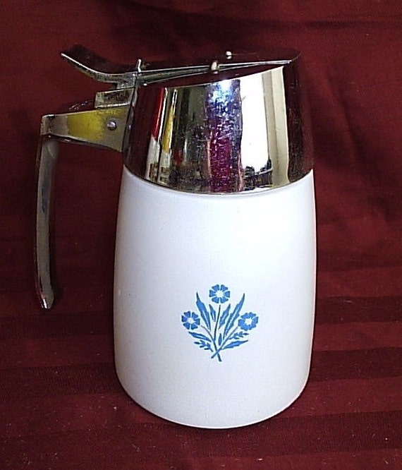 Vintage Syrup Pitcher Dispenser Cornflower Blue Corning ware
