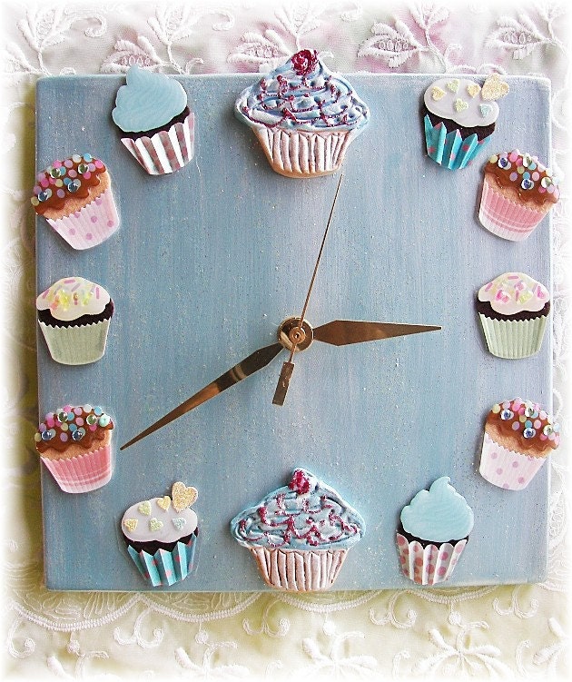 Cupcake Clock in Pearl Blue with cupcake stickers
