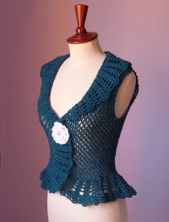 Crochet Vest Bolero Gilet Shrug Green Sleeveless Sweater