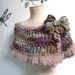 Crocheted Purple, Olive, Sand and Dusty Blue Wrap, Capelet - Romantic Lace Scarflette with yarn bow - ANGEL