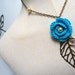 RESERVED - Crochet Flower Necklace with Brass Chain and Leaf - Turquoise Rose