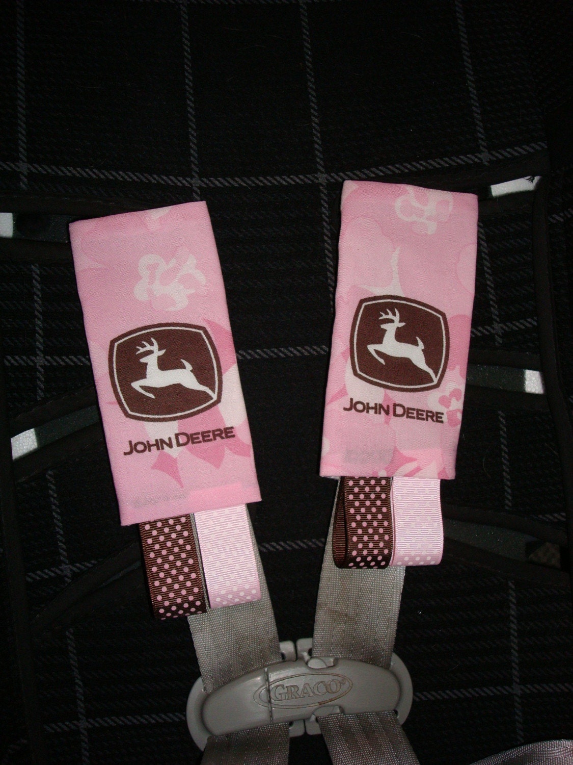 Infant/Toddler Car Seat Strap Covers John Deere pink