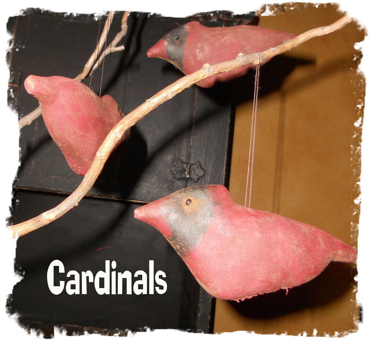 Cardinal bird ORNAment bowl filler 350e Primitive Crows Roost