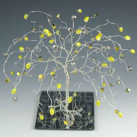 Tree Cake Topper Wedding Willow Sculpture Yellow and Grey